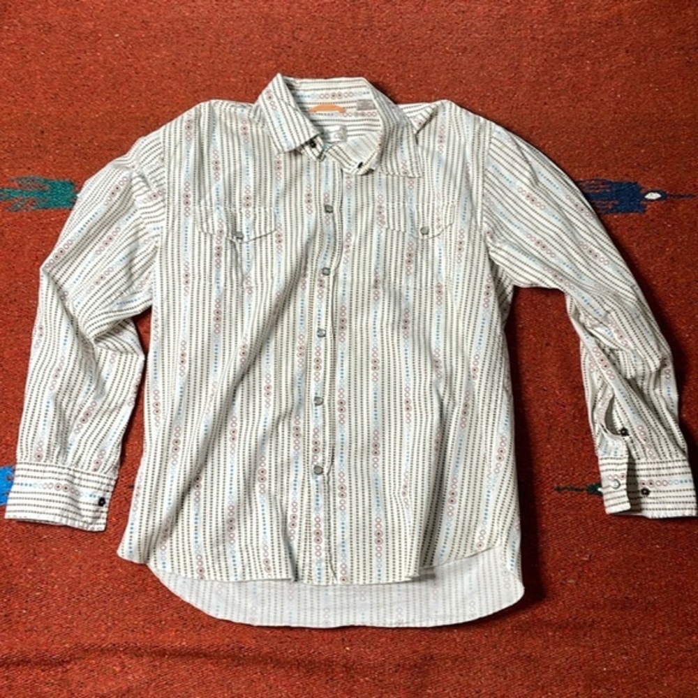 Fred & Howard Pearl Snap Western Blue Red Brown Cream Mens Size L Button Up‎
